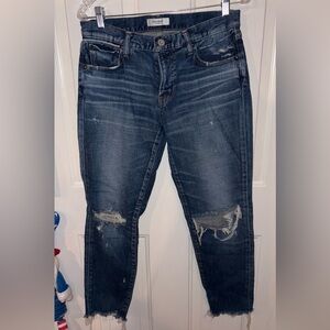 Moussy Dark Blue Distressed Boyfriend Jeans